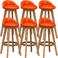 Scandinavian Wood Barstool Low Back Fabric Upholstered Counter Stool in Matte Finish