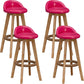 Scandinavian Wood Barstool Low Back Fabric Upholstered Counter Stool in Matte Finish