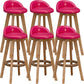 Scandinavian Wood Barstool Low Back Fabric Upholstered Counter Stool in Matte Finish