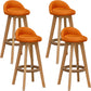 Scandinavian Wood Barstool Low Back Fabric Upholstered Counter Stool in Matte Finish