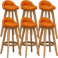 Scandinavian Wood Barstool Low Back Fabric Upholstered Counter Stool in Matte Finish
