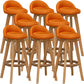 Scandinavian Wood Barstool Low Back Fabric Upholstered Counter Stool in Matte Finish