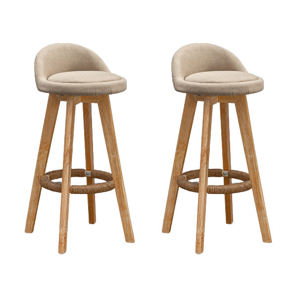 Scandinavian Wood Barstool Low Back Fabric Upholstered Counter Stool in Matte Finish