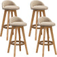 Scandinavian Wood Barstool Low Back Fabric Upholstered Counter Stool in Matte Finish