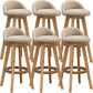 Scandinavian Wood Barstool Low Back Fabric Upholstered Counter Stool in Matte Finish
