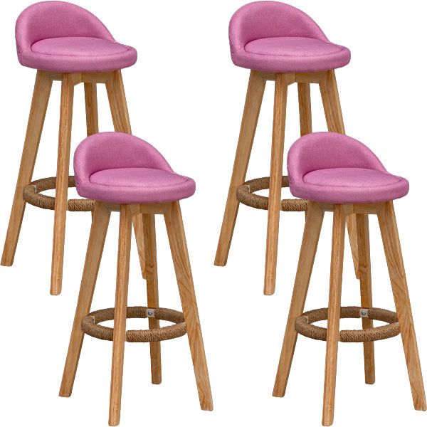 Scandinavian Wood Barstool Low Back Fabric Upholstered Counter Stool in Matte Finish