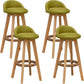 Scandinavian Wood Barstool Low Back Fabric Upholstered Counter Stool in Matte Finish