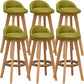 Scandinavian Wood Barstool Low Back Fabric Upholstered Counter Stool in Matte Finish