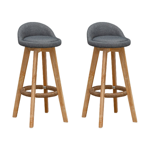 Scandinavian Wood Barstool Low Back Fabric Upholstered Counter Stool in Matte Finish