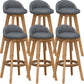 Scandinavian Wood Barstool Low Back Fabric Upholstered Counter Stool in Matte Finish
