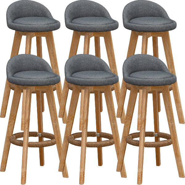 Scandinavian Wood Barstool Low Back Fabric Upholstered Counter Stool in Matte Finish