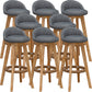Scandinavian Wood Barstool Low Back Fabric Upholstered Counter Stool in Matte Finish