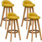Scandinavian Wood Barstool Low Back Fabric Upholstered Counter Stool in Matte Finish