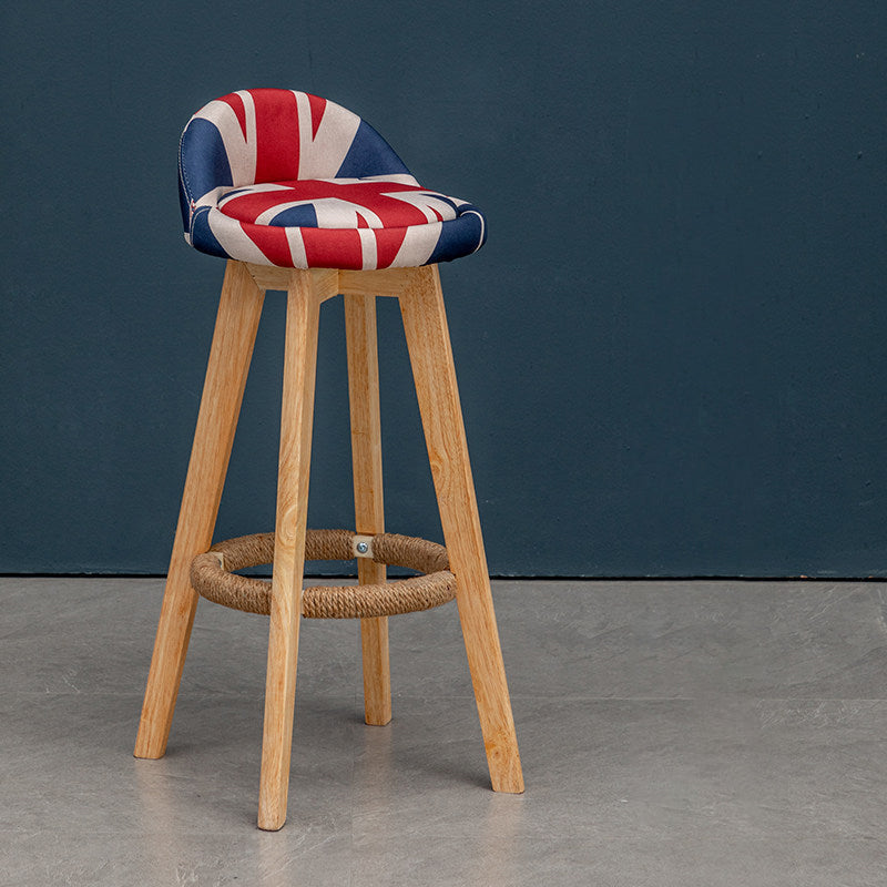 Scandinavian Wood Barstool Low Back Fabric Upholstered Counter Stool in Matte Finish