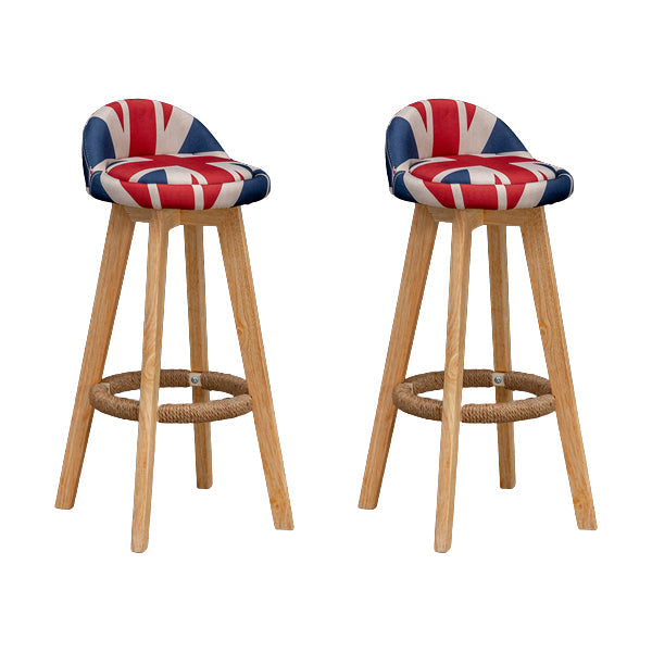Scandinavian Wood Barstool Low Back Fabric Upholstered Counter Stool in Matte Finish
