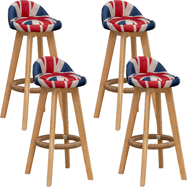 Scandinavian Wood Barstool Low Back Fabric Upholstered Counter Stool in Matte Finish