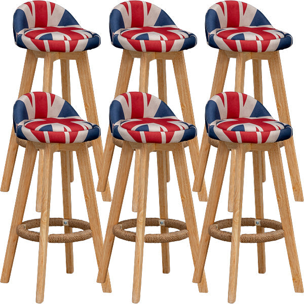 Scandinavian Wood Barstool Low Back Fabric Upholstered Counter Stool in Matte Finish