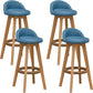 Scandinavian Wood Barstool Low Back Fabric Upholstered Counter Stool in Matte Finish