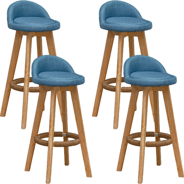 Scandinavian Wood Barstool Low Back Fabric Upholstered Counter Stool in Matte Finish