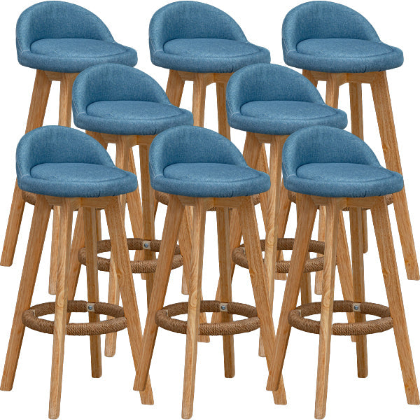 Scandinavian Wood Barstool Low Back Fabric Upholstered Counter Stool in Matte Finish