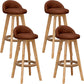 Scandinavian Wood Barstool Low Back Fabric Upholstered Counter Stool in Matte Finish