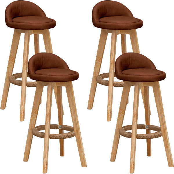 Scandinavian Wood Barstool Low Back Fabric Upholstered Counter Stool in Matte Finish