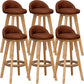 Scandinavian Wood Barstool Low Back Fabric Upholstered Counter Stool in Matte Finish