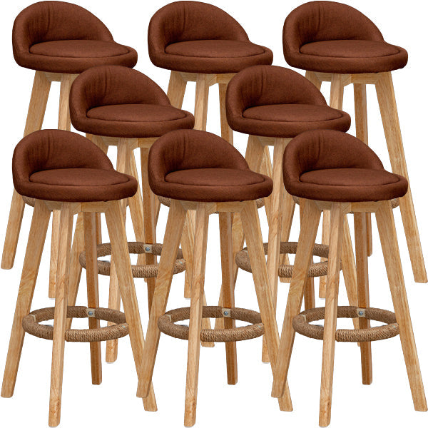Scandinavian Wood Barstool Low Back Fabric Upholstered Counter Stool in Matte Finish