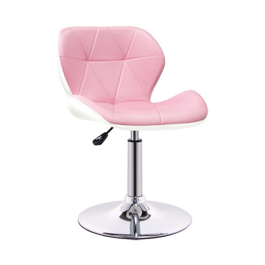 Scandinavian Metal Barstool Low Back PU Leather Furniture in Matte Finish for Indoor Pink-White 1 Piece Short Stool(20"H)