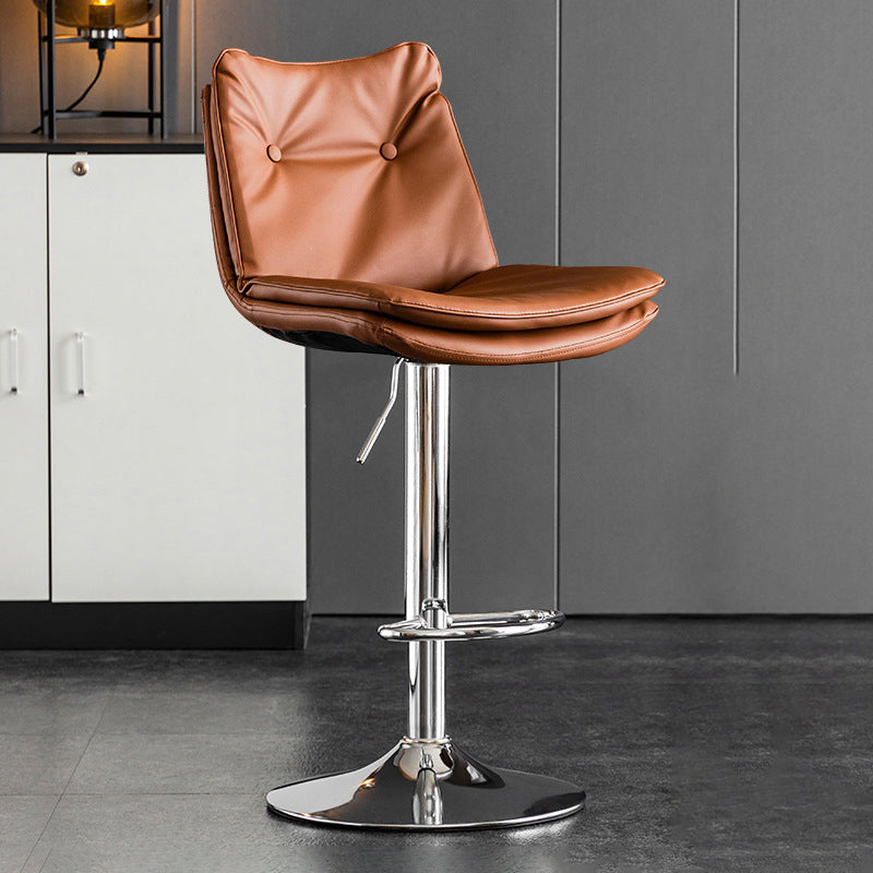 Scandinavian Metal Stool Faux Leather Upholstered Counter Stool in Matte Finish Brown Chrome 1 Piece Clearhalo 'Bar Furniture' 'Bar Stools' 'bar_stools' 'furn' 'furn_bar_stools' 'Furniture' 'Kitchen & Dining Furniture' 5947250