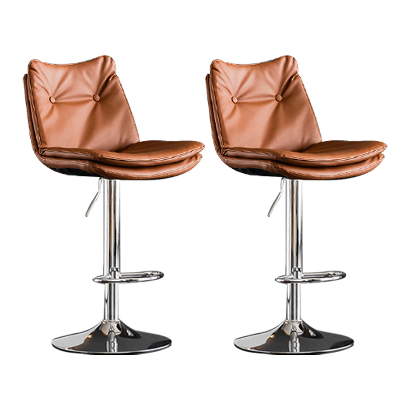 Scandinavian Metal Stool Faux Leather Upholstered Counter Stool in Matte Finish Brown Chrome 2 Piece Set Clearhalo 'Bar Furniture' 'Bar Stools' 'bar_stools' 'furn' 'furn_bar_stools' 'Furniture' 'Kitchen & Dining Furniture' 5947251