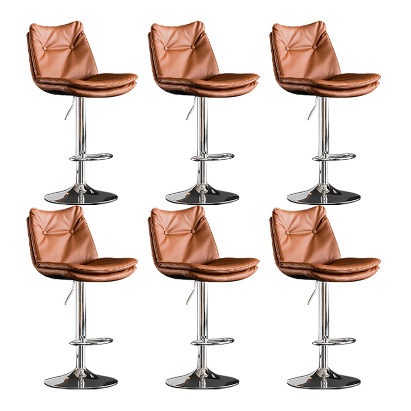 Scandinavian Metal Stool Faux Leather Upholstered Counter Stool in Matte Finish Brown Chrome 6 Piece Set Clearhalo 'Bar Furniture' 'Bar Stools' 'bar_stools' 'furn' 'furn_bar_stools' 'Furniture' 'Kitchen & Dining Furniture' 5947255
