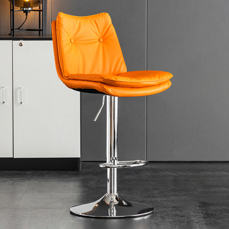Scandinavian Metal Stool Faux Leather Upholstered Counter Stool in Matte Finish Orange Chrome 1 Piece Clearhalo 'Bar Furniture' 'Bar Stools' 'bar_stools' 'furn' 'furn_bar_stools' 'Furniture' 'Kitchen & Dining Furniture' 5947310
