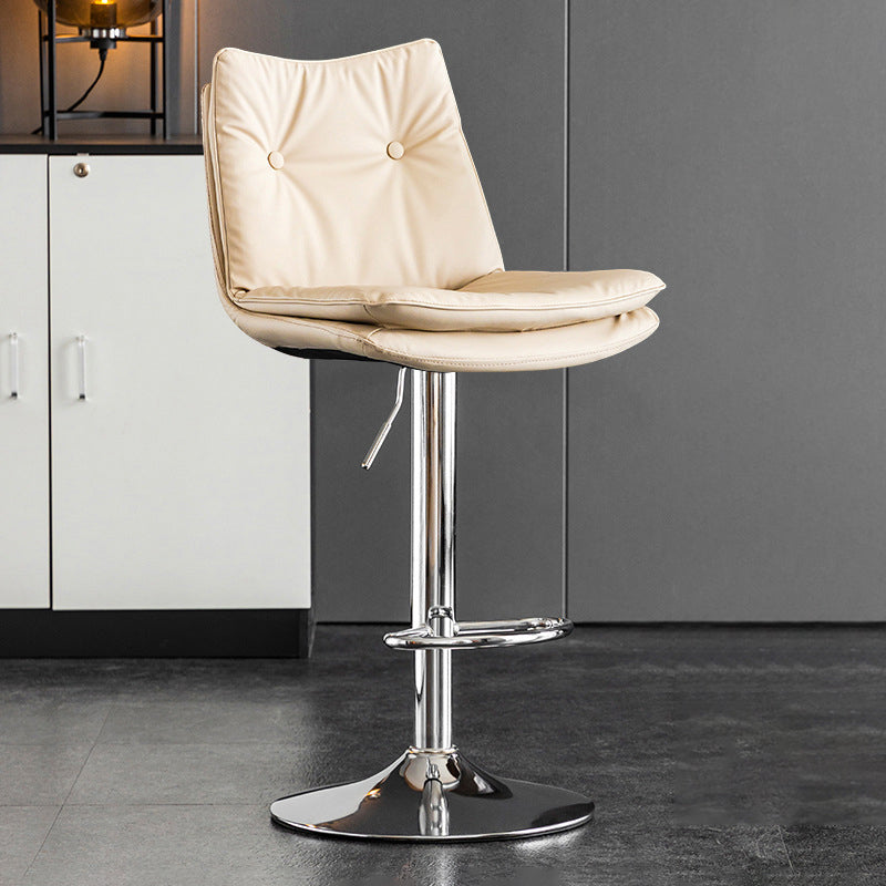 Scandinavian Metal Stool Faux Leather Upholstered Counter Stool in Matte Finish Off-White Chrome 1 Piece Clearhalo 'Bar Furniture' 'Bar Stools' 'bar_stools' 'furn' 'furn_bar_stools' 'Furniture' 'Kitchen & Dining Furniture' 5947330