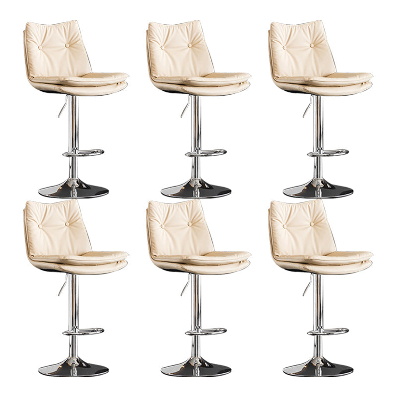 Scandinavian Metal Stool Faux Leather Upholstered Counter Stool in Matte Finish Off-White Chrome 6 Piece Set Clearhalo 'Bar Furniture' 'Bar Stools' 'bar_stools' 'furn' 'furn_bar_stools' 'Furniture' 'Kitchen & Dining Furniture' 5947333