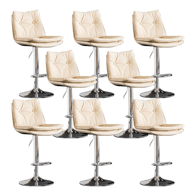 Scandinavian Metal Stool Faux Leather Upholstered Counter Stool in Matte Finish Off-White Chrome 8 Piece Set Clearhalo 'Bar Furniture' 'Bar Stools' 'bar_stools' 'furn' 'furn_bar_stools' 'Furniture' 'Kitchen & Dining Furniture' 5947334