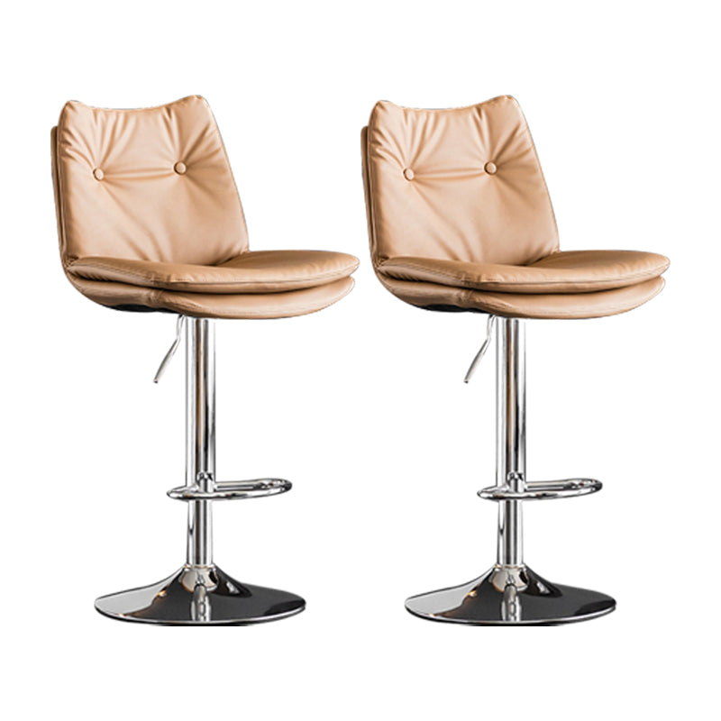 Scandinavian Metal Stool Faux Leather Upholstered Counter Stool in Matte Finish Khaki Chrome 2 Piece Set Clearhalo 'Bar Furniture' 'Bar Stools' 'bar_stools' 'furn' 'furn_bar_stools' 'Furniture' 'Kitchen & Dining Furniture' 5947336