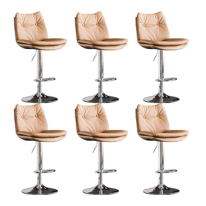 Scandinavian Metal Stool Faux Leather Upholstered Counter Stool in Matte Finish Khaki Chrome 6 Piece Set Clearhalo 'Bar Furniture' 'Bar Stools' 'bar_stools' 'furn' 'furn_bar_stools' 'Furniture' 'Kitchen & Dining Furniture' 5947338