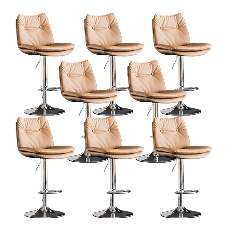 Scandinavian Metal Stool Faux Leather Upholstered Counter Stool in Matte Finish Khaki Chrome 8 Piece Set Clearhalo 'Bar Furniture' 'Bar Stools' 'bar_stools' 'furn' 'furn_bar_stools' 'Furniture' 'Kitchen & Dining Furniture' 5947339