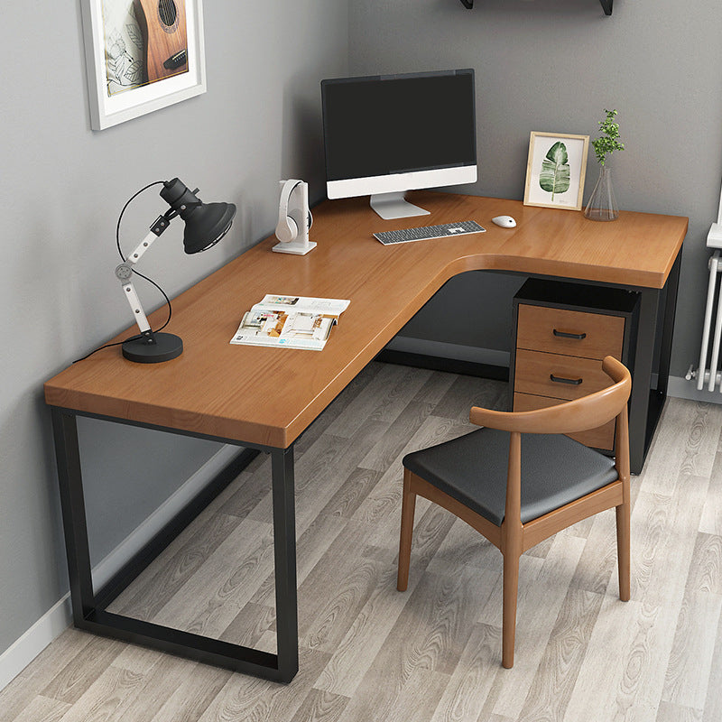 Industrial L-Shape Writing Desk Brown Manufactured Wood Office Desk