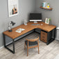 Industrial L-Shape Writing Desk Brown Manufactured Wood Office Desk