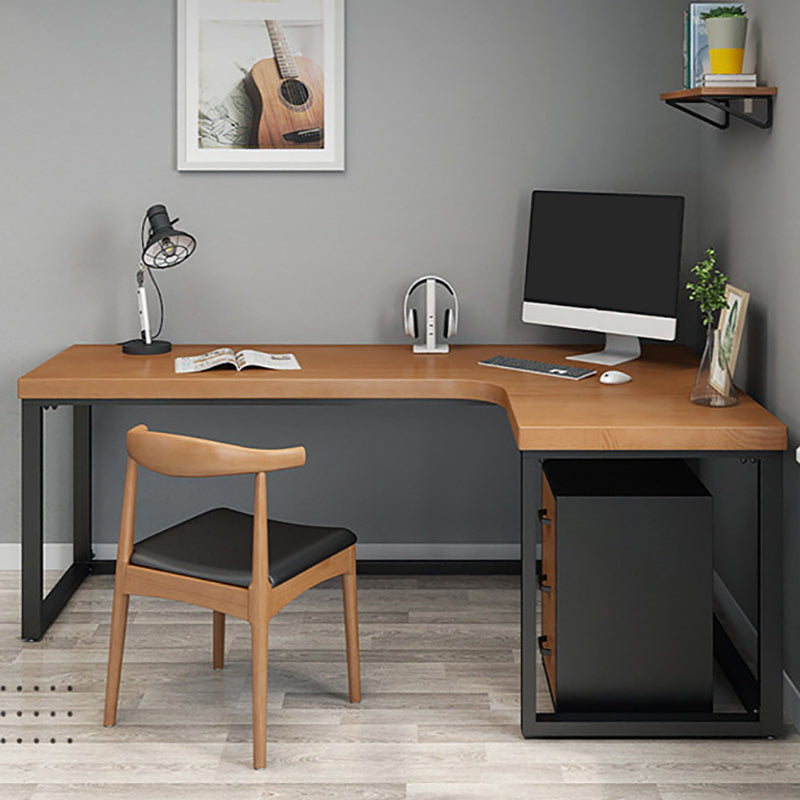 Industrial L-Shape Writing Desk Brown Manufactured Wood Office Desk