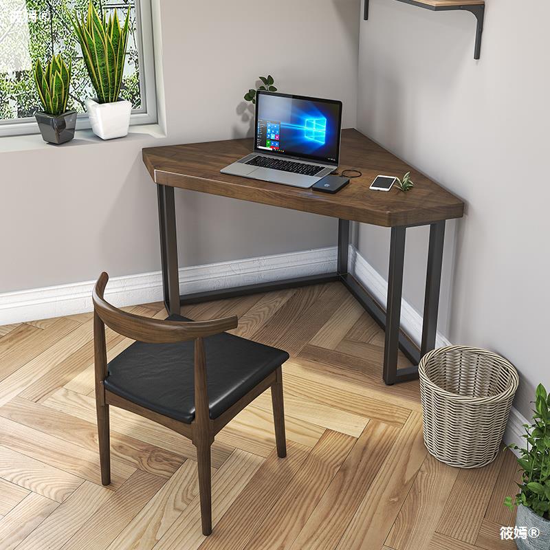 Industrial Solid Wood Writing Desk Corner Dormitory Office Desk with Metal Legs 31.5"L x 31.5"W x 29.5"H Triangle Clearhalo 'furn' 'furn_office_desk' 'Furniture' 'Office Desks' 'Office Furniture' 'office_desk' 5948179