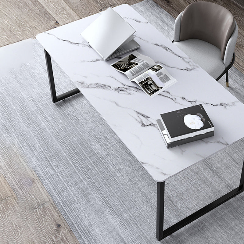 Stone Modern Rectangular Writing Desk Home Office Bureau avec des jambes en métal