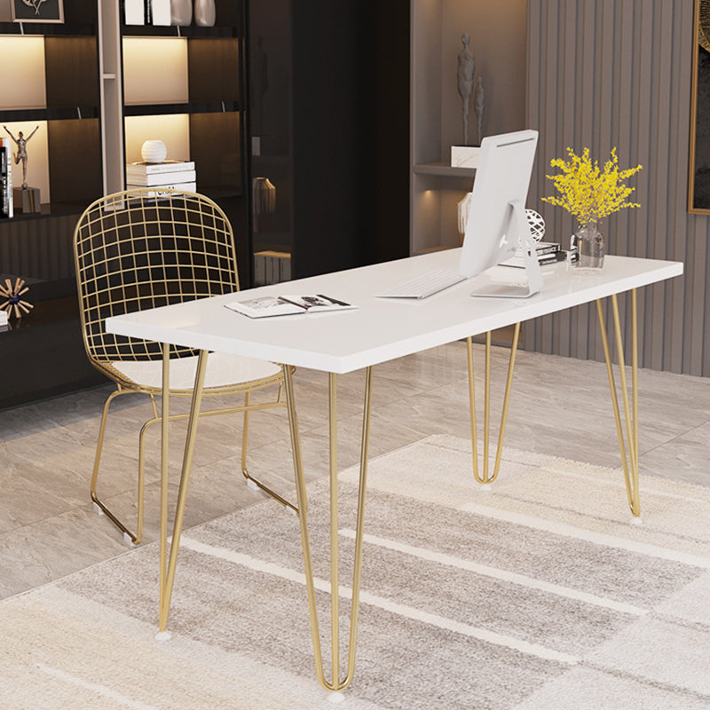 Escritorio de escritura de glamour rectangular escritorio de madera blanca con patas de metal