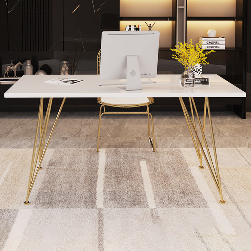Escritorio de escritura de glamour rectangular escritorio de madera blanca con patas de metal