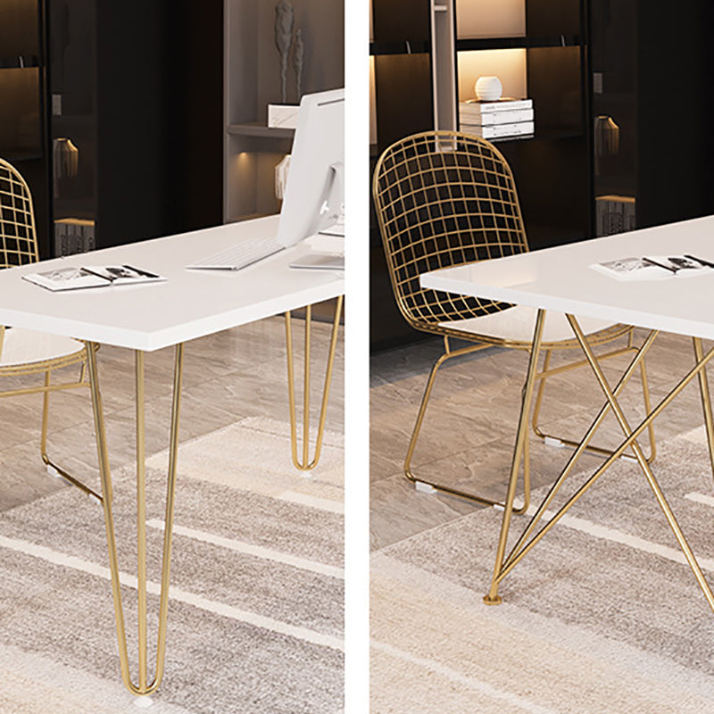 Escritorio de escritura de glamour rectangular escritorio de madera blanca con patas de metal