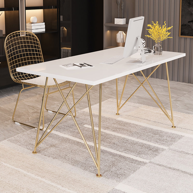 Escritorio de escritura de glamour rectangular escritorio de madera blanca con patas de metal