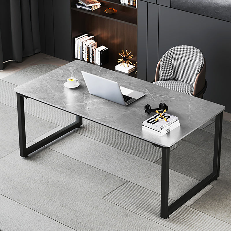 Stone Industrial Writing Desk Sled Rectangular Office Desk for Home 55.1"L x 31.5"W x 29.5"H Grey Clearhalo 'furn' 'furn_office_desk' 'Furniture' 'Office Desks' 'Office Furniture' 'office_desk' 5948312
