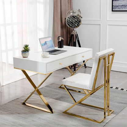 Bureau de bureau à trestle glam avec 2 tiroirs de rangement bureau pour chambre à coucher